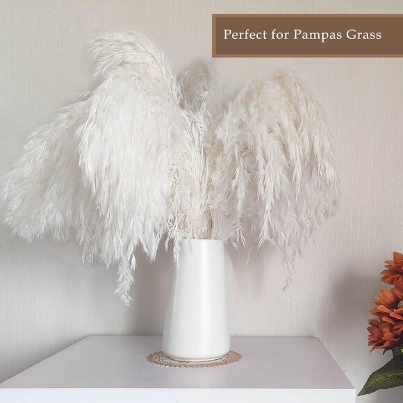 Bright White Vase - 6“ White Ceramic Flower vase, Boho Vases for Pampas Grass, M - Picture 7 of 9